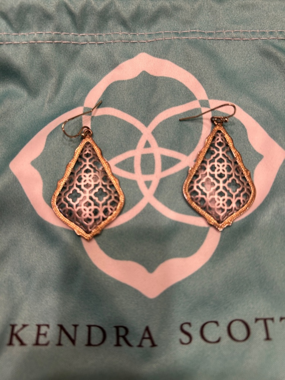 Kendra Scott Silver and Gold Filigree Drop Earrings